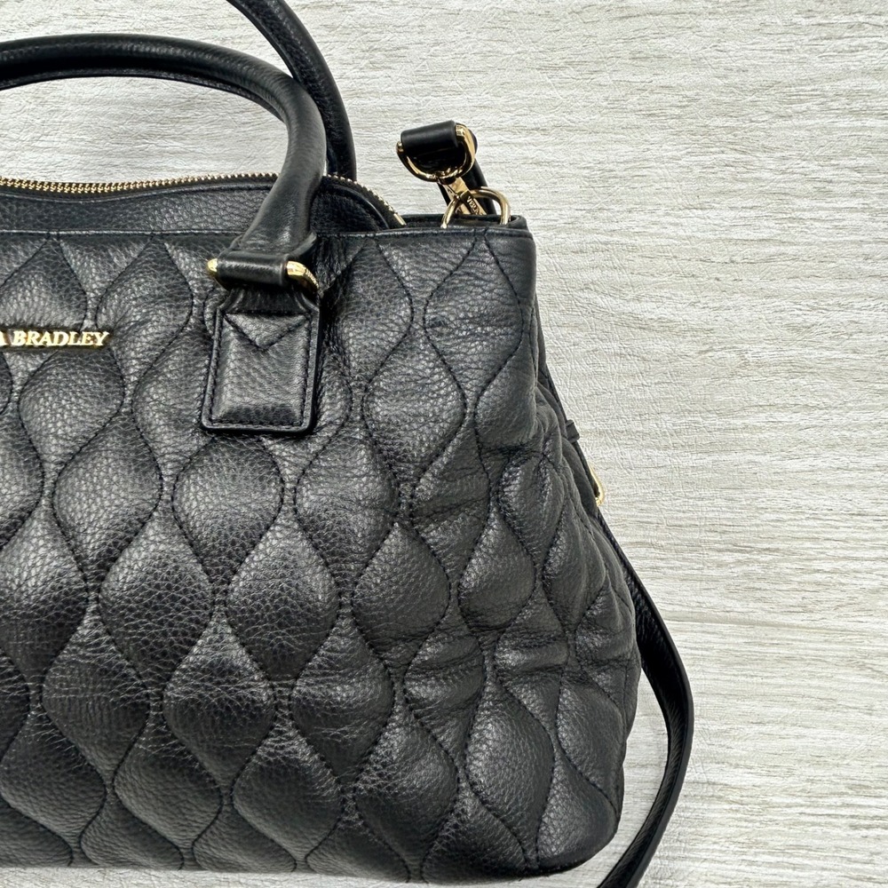 Vera Bradley Black Quilted Emma Leather Satchel Crossbody Bag Floral - Picture 3 of 10